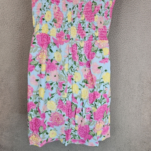 Wayf Womens Minidress Sz L Pink Carnations Tie Straps Adj. Sweetheart Neckline - Picture 9 of 13